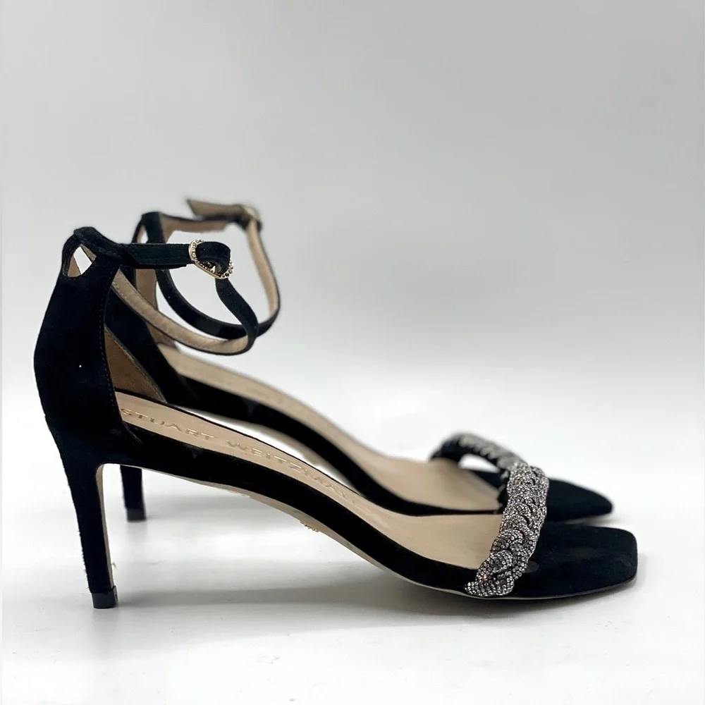 STUART WEITZMAN Nudistcurve 75 Embellished Suede Ankle-Strap Sandals size 6.5